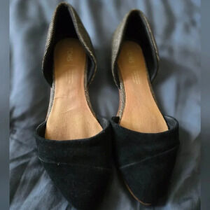 Tom's | Jutti Black Suede Metallic Woven D'orsay Flats Sz 7